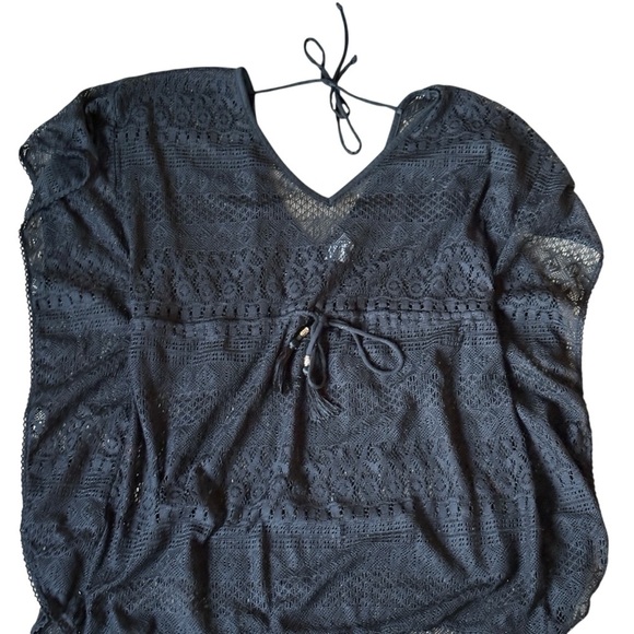 Time & Tru Womens Black Lace Drawstring Adjustable Coverup Swimwear Size Large - Picture 2 of 5